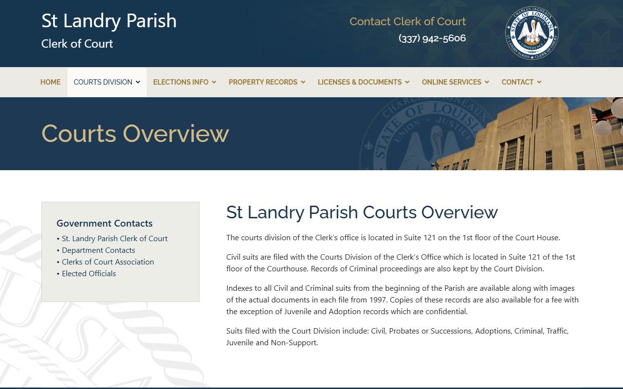 St. Landry Parish Clerk courts overview showing criminal records and document images