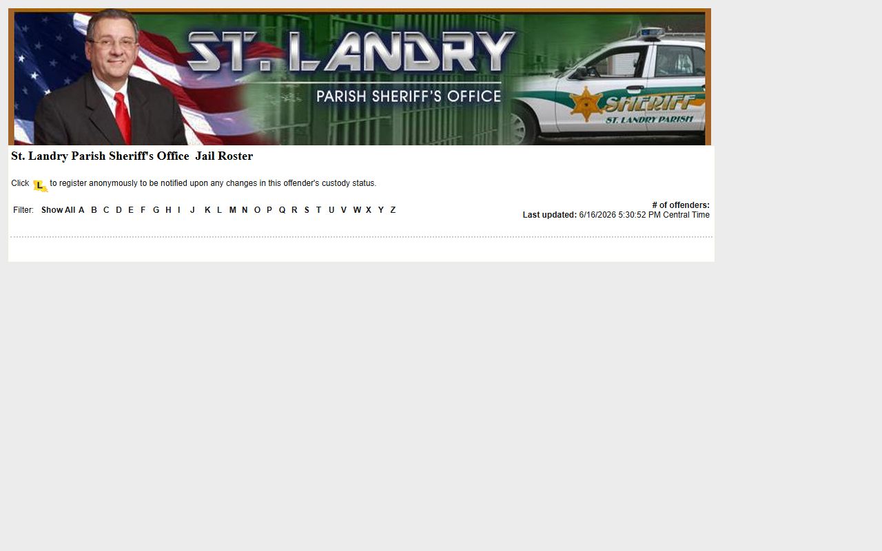 St. Landry Parish inmate population LAVNS jail roster fields