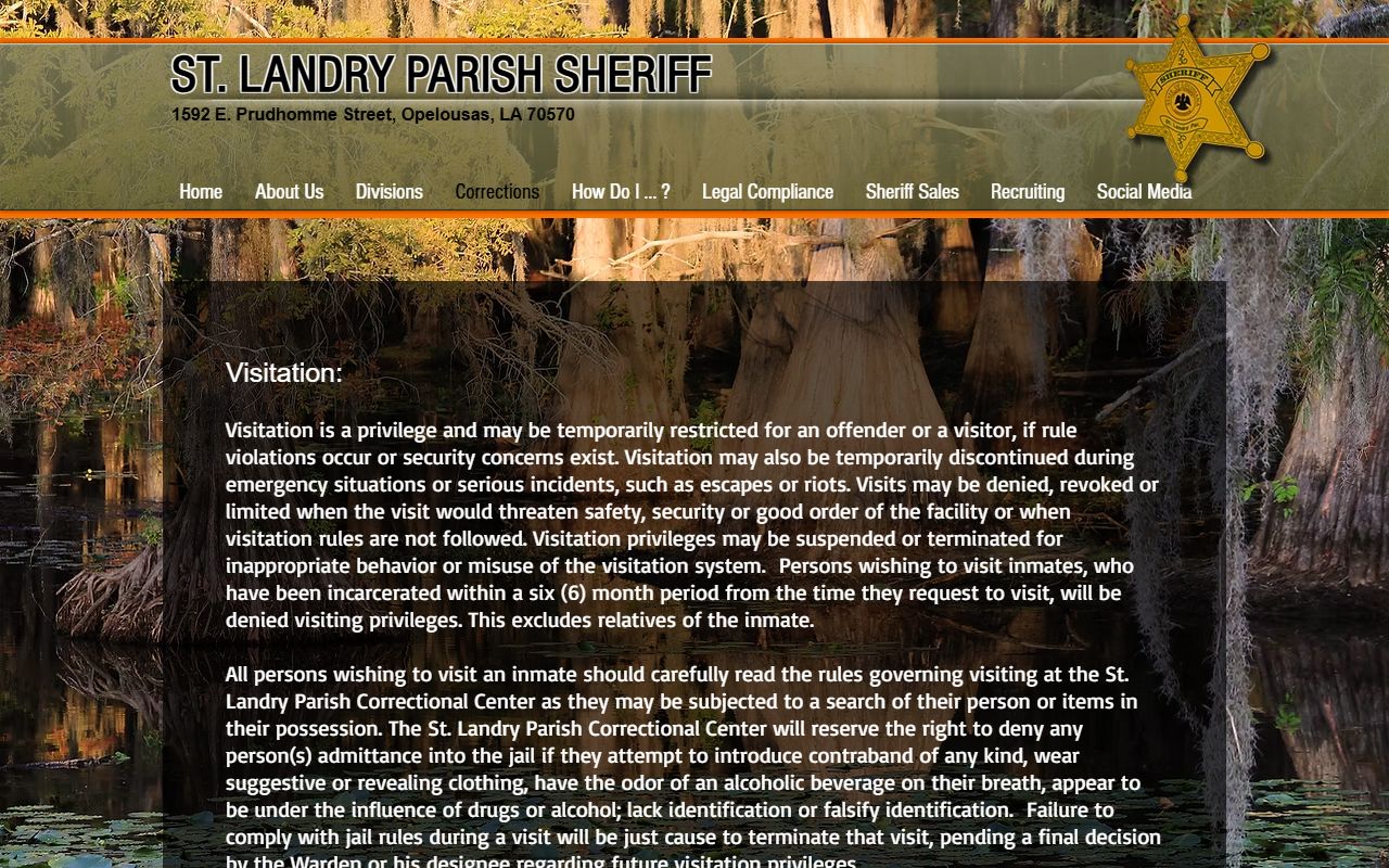 St. Landry Parish Jail visitation schedule for inmate visits